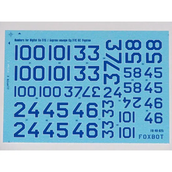 Foxbot 48-025 - 1/48 Decals Numbers for Sukhoi SU-27S, Ukrainian Air Forces