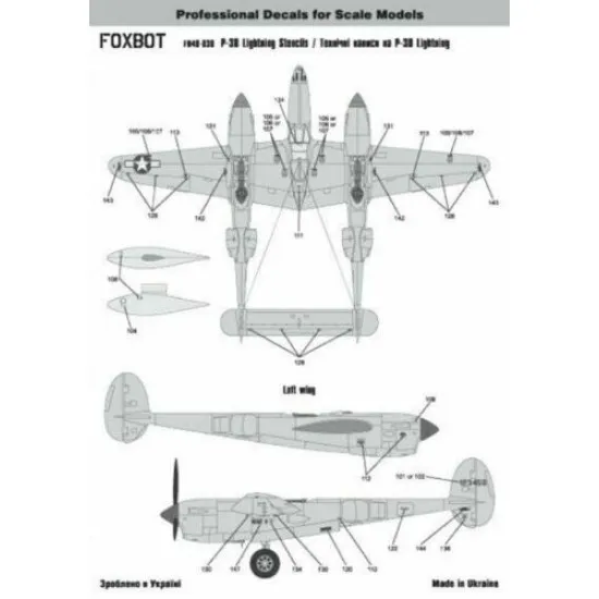 Foxbot 48-030 - 1/48 Decals for Stenchils for P-38 Lightning Scale Accessories