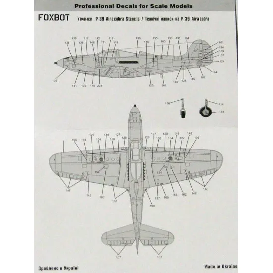 Foxbot 48-031 - 1/48 Decals for Stencils for P-39 Aircobra Scale Accessories