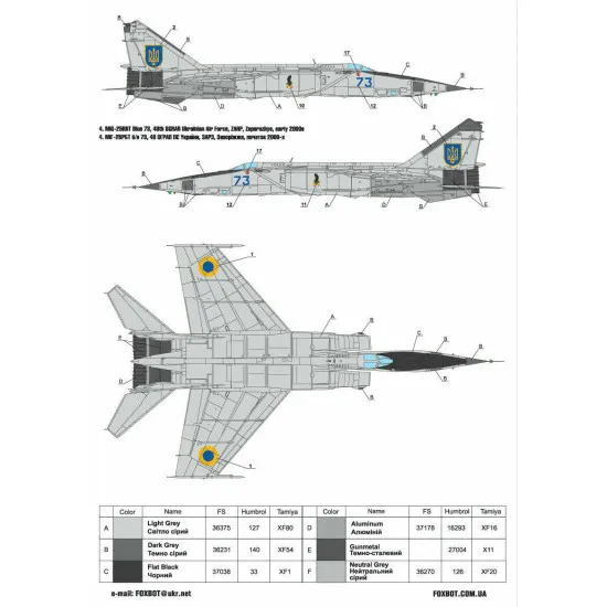 Foxbot 48-036 - 1/48 Decals for Ukrainian Foxbats MIG-25RB Accessories Scale