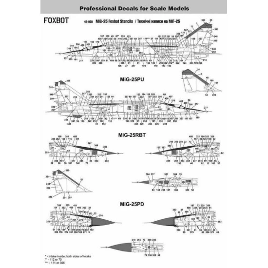 Foxbot 48-038 - 1/48 Decals for Stencils for MIG-25 Accessories for Military