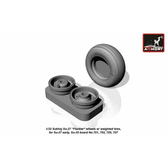 Sukhoj Su-27 Flanker early wheels w/ weighted tires 1/32 Armory AW32004b