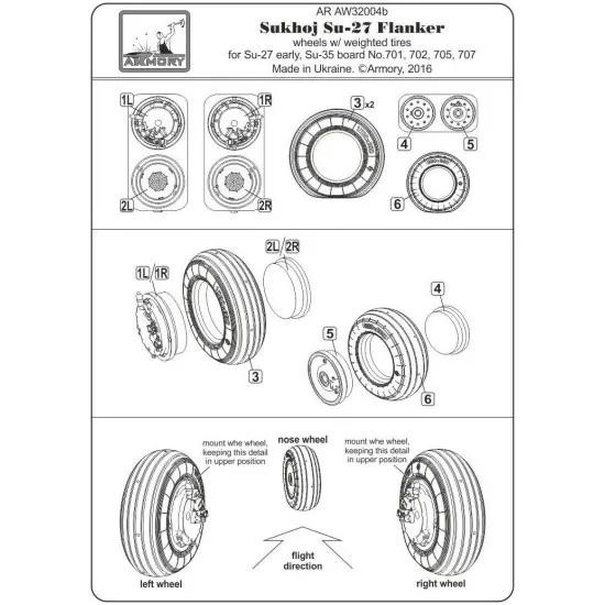 Sukhoj Su-27 Flanker early wheels w/ weighted tires 1/32 Armory AW32004b