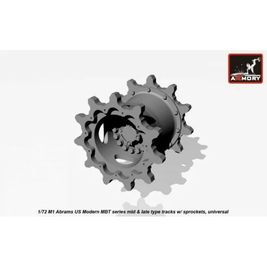 M1 Abrams series mid type tracks (solid teeth) w/ drive 1/72 Armory AC7334b