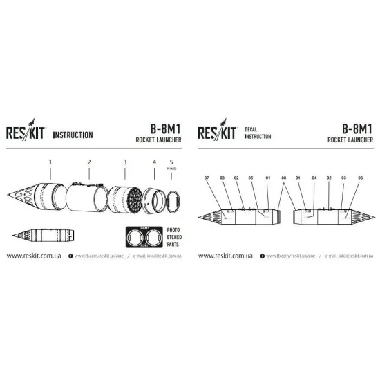 Resin B-8M1 rocket launcher (4 pcs) Resin Detail 1/48 Reskit RS48-0013