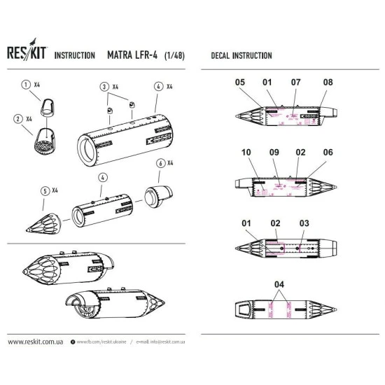 Resin rocket launcher LRF-4 (4 pcs) 1/48 Reskit RS48-0049