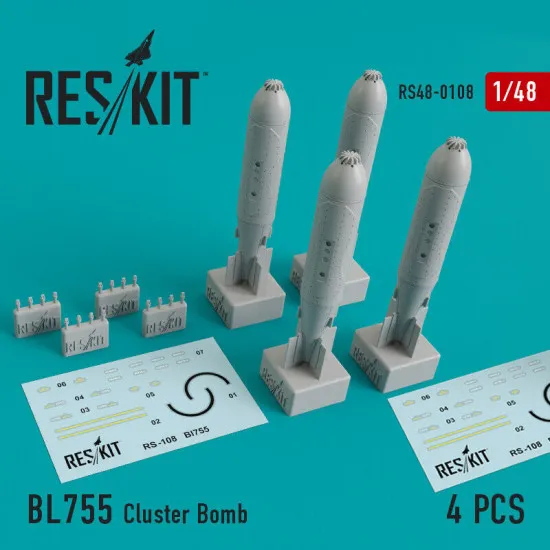 BL755 Cluster Bomb (4 pcs) Jaguar, Harrier, Phantom 1/48 Reskit RS48-0108