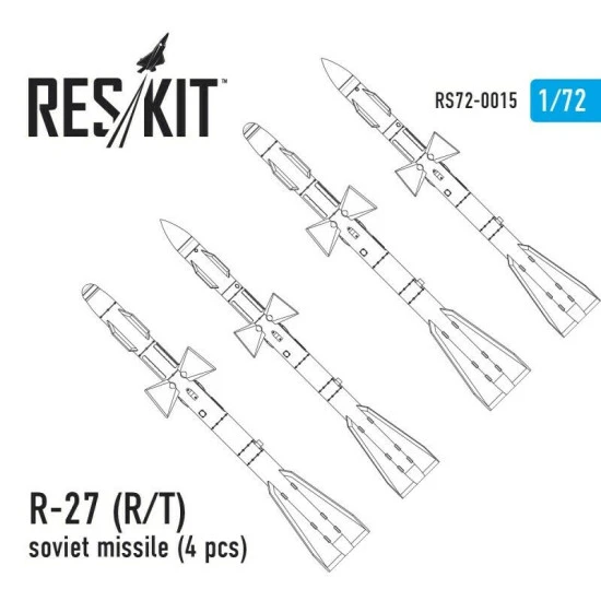 Resin rocket launcher R-27 (R,T) soviet missile (4 pcs) 1/72 Reskit RS72-0015