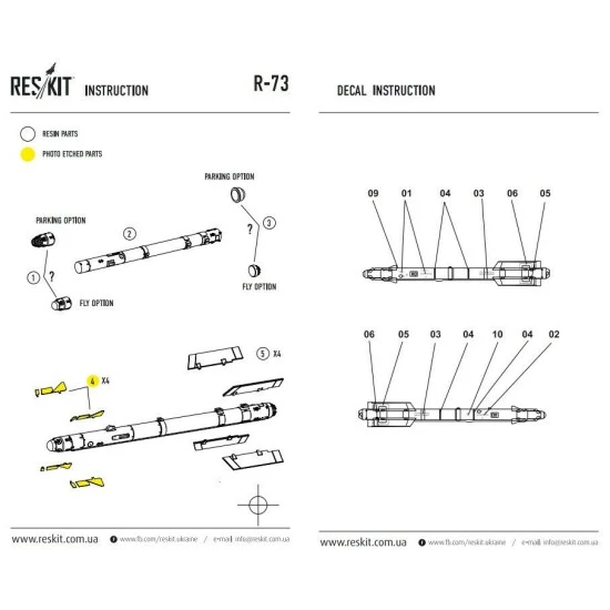 Resin R-73 soviet missile (4 pcs) 1/72 Reskit RS72-0017