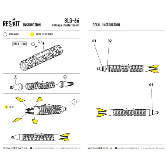BLG-66 Belouga Cluster Bomb (2 pcs) 1/72 Reskit RS72-0048