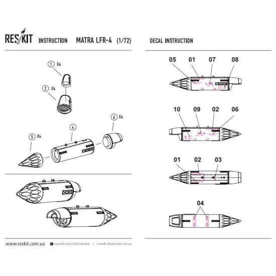 LRF-4 rocket launcher (4 pcs) 1/72 Reskit RS72-0049