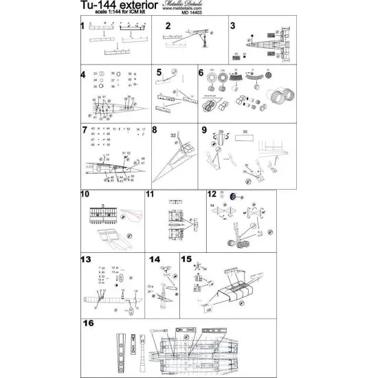 Photo-etched set - Tu-144 (for ICM kit) 1/144 Metallic Details MD-PE14403