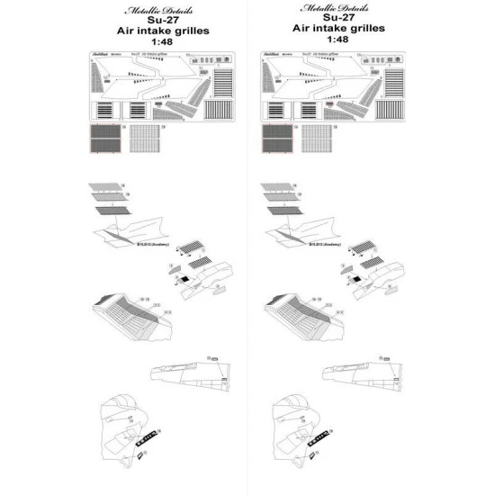 Detailing set Air intake grilles for Su-27 1/48 Metallic Details MD4804