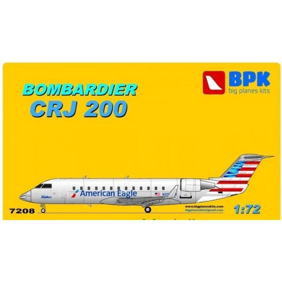 BOMBARDIER CRJ 200 AMERICAN EAGLE AIRPLANE PLASTIC MODEL KIT 1/72 BPK 7208