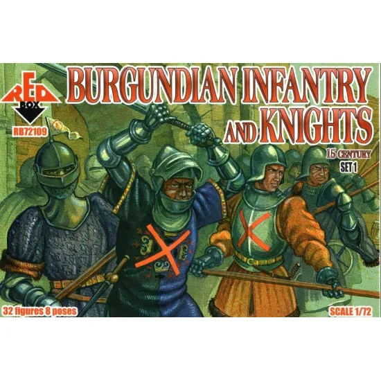 BURGUNDIAN INFANTRY AND KNIGHTS, 15 CENTURY SET 1 KIT 1/72 RED BOX 72109