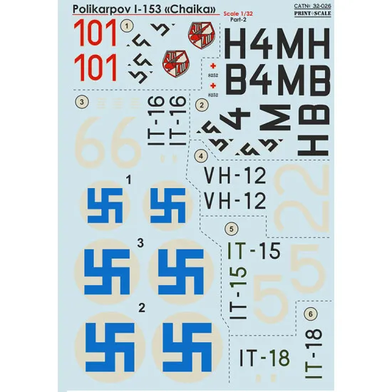 Decal Polikarpov I-153 Chaika Part 2 (1.5 leaf) 1/32 Print Scale 32-026