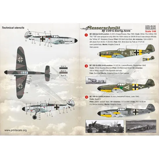 BF 109 G High Altitude Aces, wet decal 1/48 Print Scale 48-162