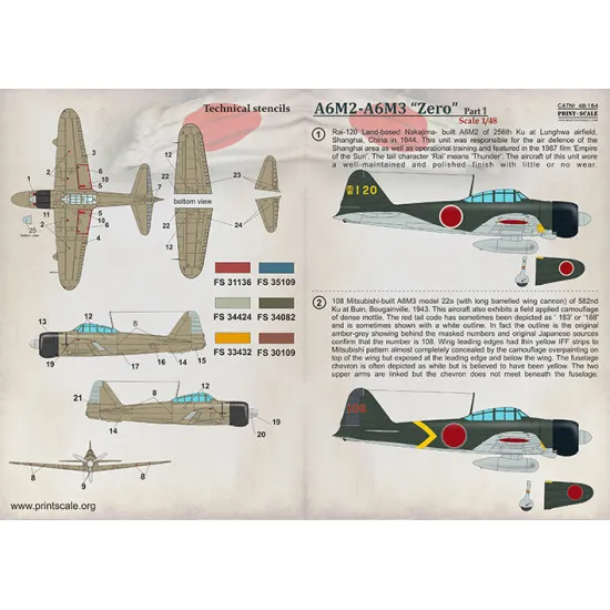Mitsubishi Zero A6M2 - A6M3 Part 1 1/48 Print Scale 48-164