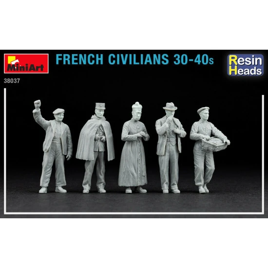 MINIART 38037 - 1/35 - FRENCH CIVILIANS 30-40s. RESIN HEADS 5 figures