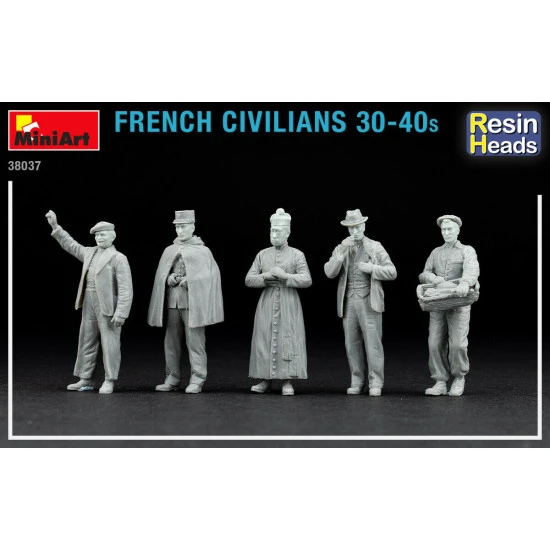 MINIART 38037 - 1/35 - FRENCH CIVILIANS 30-40s. RESIN HEADS 5 figures