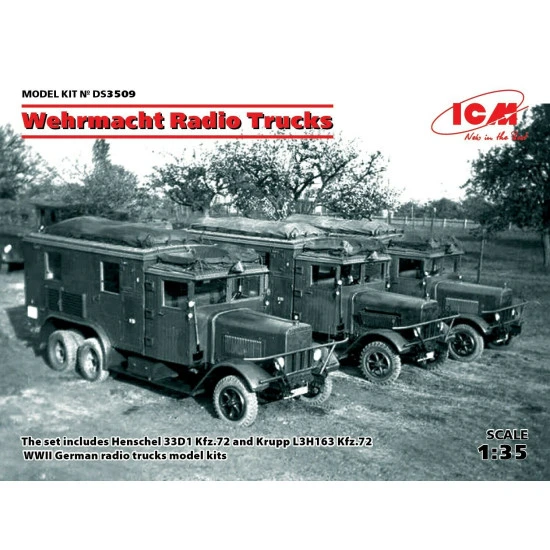 ICM DS3509 - 1/35 Wehrmacht Radio Trucks Henschel 33D1, Kfz.72, Krupp L3H163 Kf