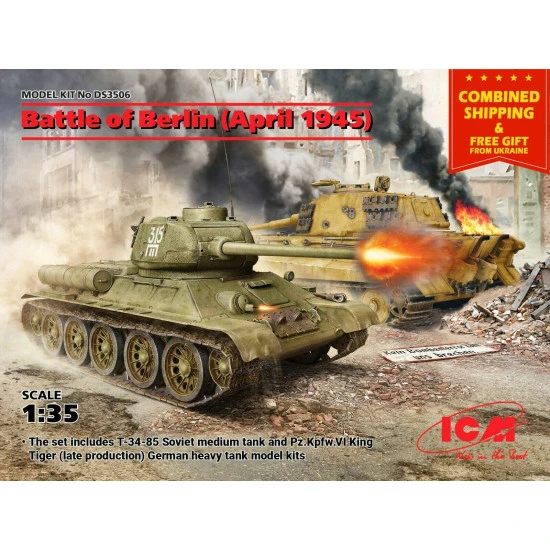 ICM DS3506 - 1/35 Battle of Berlin April 1945 (T-34-85, King Tiger) World War II ICM DS3506 - 1/35 Battle of Berlin April 1945 (T-34-85, King Tiger) World War II