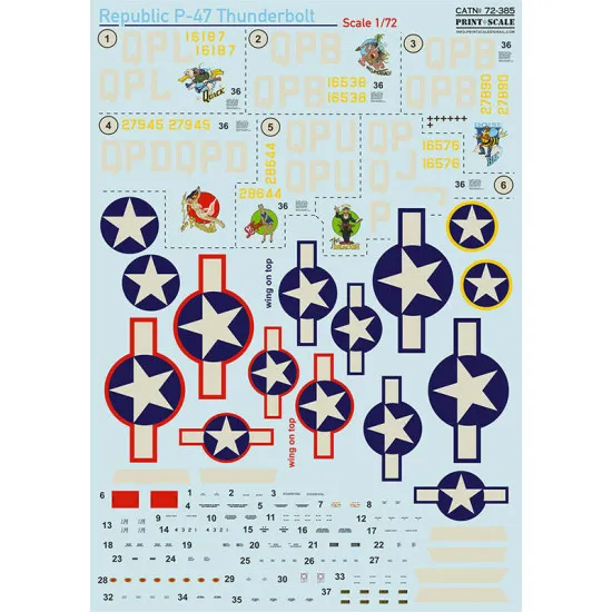 Print Scale 72-385 - 1/72 Decal For Republic P-47 Thunderbolt, (Aircraft decal)
