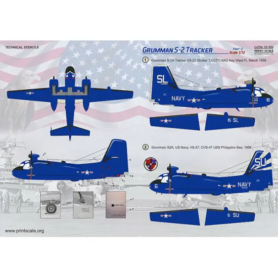 Print Scale 72-389 - 1/72 Grumman S-2 Tracker Part-2 (wet decal for aircraft)