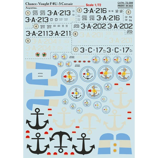 Print Scale 72-399 - 1/72 Chance-Vought F4U Corsair. Argentina (wet decal for aircraft)