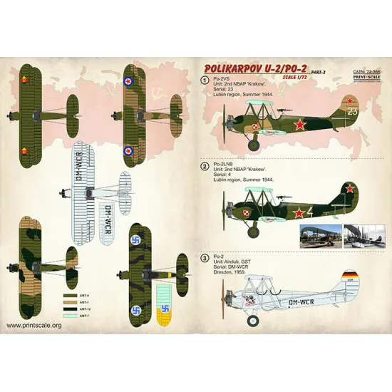 Print Scale 72-366 - 1/72 Polikarpov U-2 Po-2 Part-2 (wet decal for aircraft)
