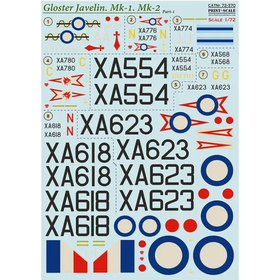Print Scale 72-370 - 1/72 Gloster Javelin Mk-1 Mk-2 Part 1 (wet decal for aircraft)