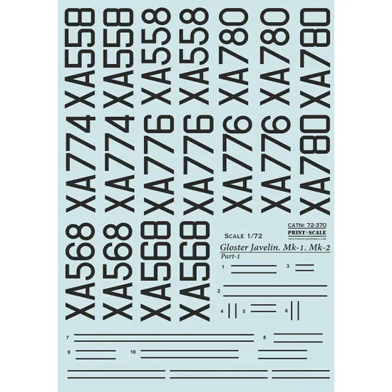 Print Scale 72-370 - 1/72 Gloster Javelin Mk-1 Mk-2 Part 1 (wet decal for aircraft)