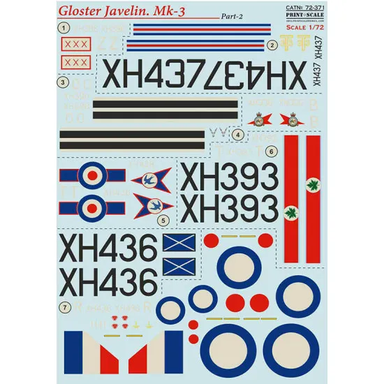 Print Scale 72-371 - 1/72 Gloster Javelin Mk-3 Part 2 (wet decal for aircraft)