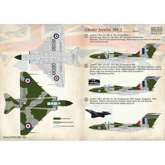 Print Scale 72-371 - 1/72 Gloster Javelin Mk-3 Part 2 (wet decal for aircraft)