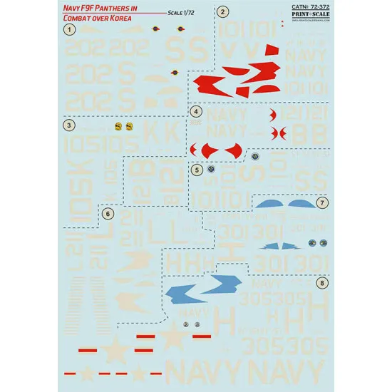 Print Scale 72-372 - 1/72 Navy F9F-2 -3 Panthers in Combat over Korea (wet decal for aircraft)