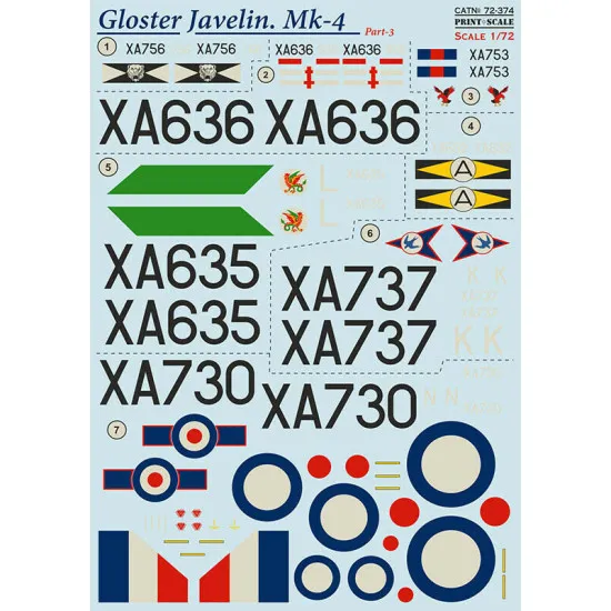 Print Scale 72-374 - 1/72 Gloster Javelin Mk-4 Part 3 (wet decal for aircraft)