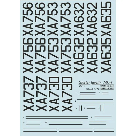 Print Scale 72-374 - 1/72 Gloster Javelin Mk-4 Part 3 (wet decal for aircraft)
