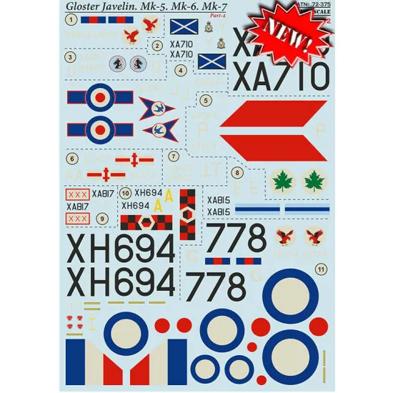 Print Scale 72-375 - 1/72 Gloster Javelin Mk-5 Mk-6 Mk-7 Part 4 (wet decal for aircraft)