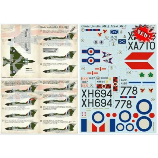 Print Scale 72-375 - 1/72 Gloster Javelin Mk-5 Mk-6 Mk-7 Part 4 (wet decal for aircraft)