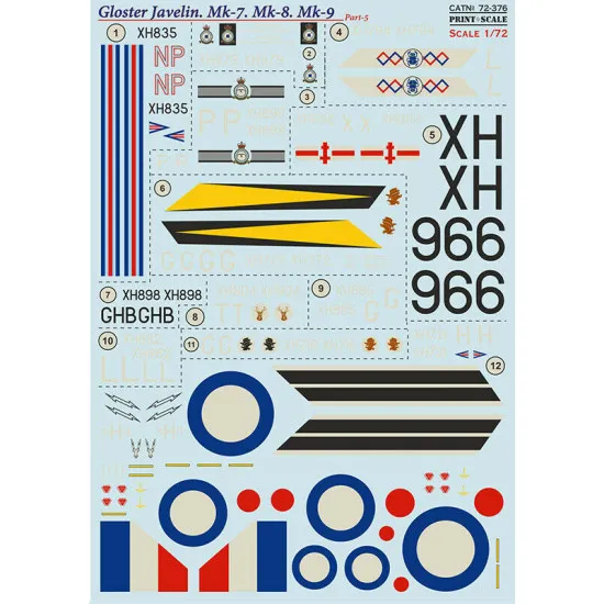 Print Scale 72-376 - 1/72 Gloster Javelin. Part 5 (wet decal for aircraft)