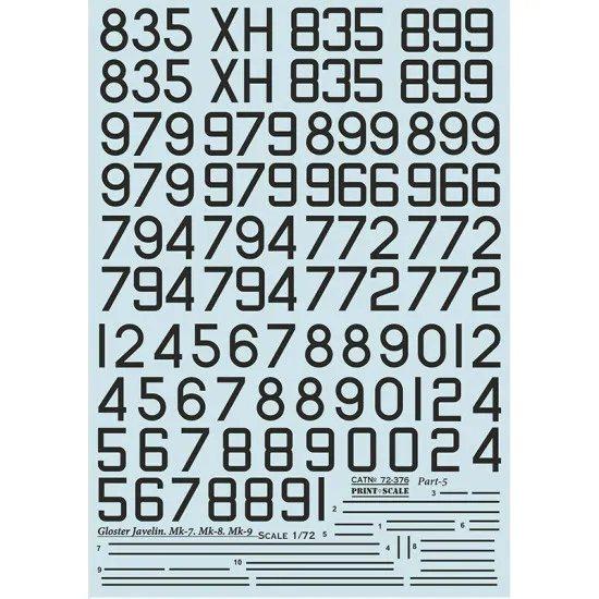 Print Scale 72-376 - 1/72 Gloster Javelin. Part 5 (wet decal for aircraft)