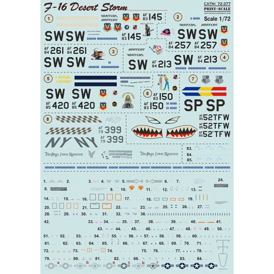 Print Scale 72-377 - 1/72 F-16 Desert Storm (wet decal for aircraft)