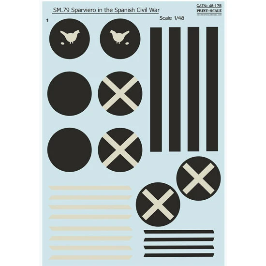 Print Scale 48-175 - 1/48 SM-79 Sparviero in the Spanish Civil War wet decal