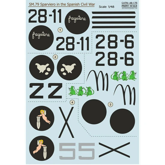 Print Scale 48-175 - 1/48 SM-79 Sparviero in the Spanish Civil War wet decal