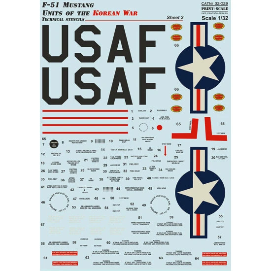 Print Scale 32-029 - 1/32 F-51 Mustang. Units of the Korean War wet decal for aircraft