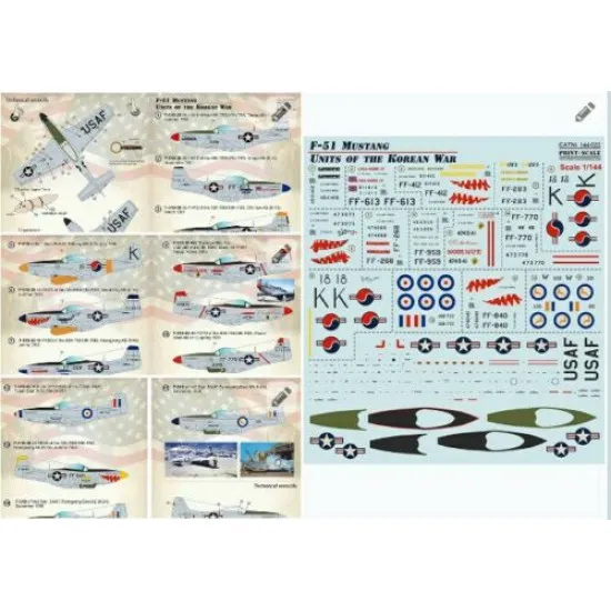 Print Scale 144-022 - 1/144 F-51 Mustang. Units of the Korean War wet decal for aircraft