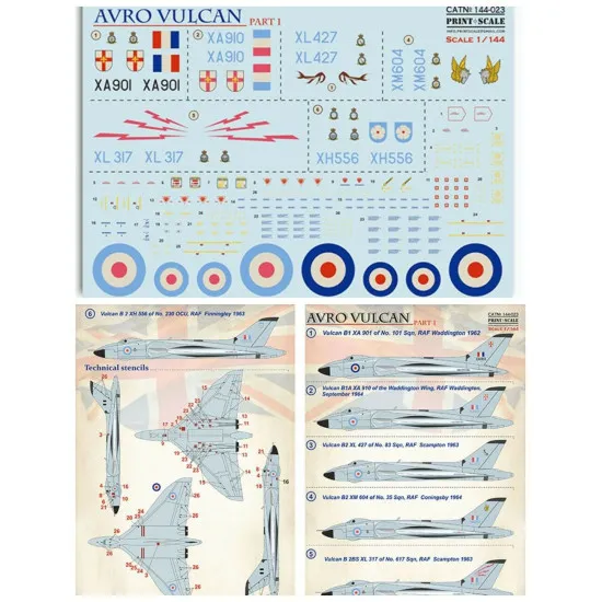 Print Scale 144-023 - 1/144 scale - Avro Vulcan Part 1 Decal for aircraft