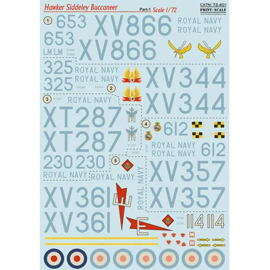 Print Scale 72-401- 1/72 sacle - Hawker Siddeley Buccaneer, Decal for aircraft