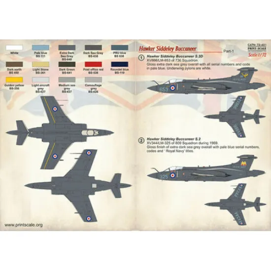Print Scale 72-401- 1/72 sacle - Hawker Siddeley Buccaneer, Decal for aircraft