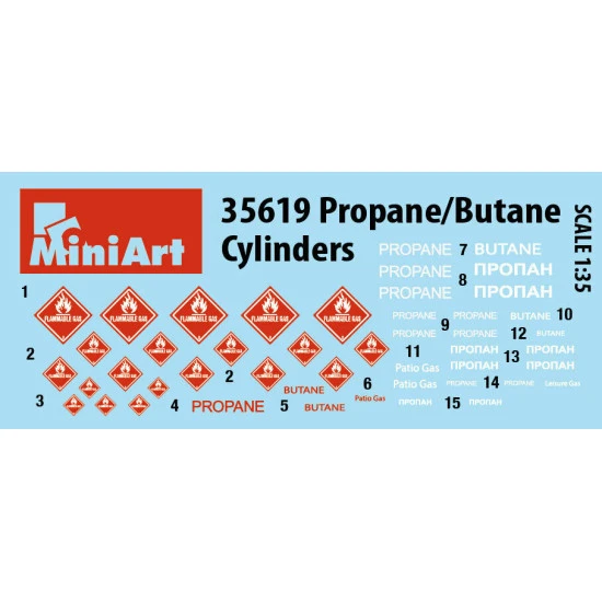 Miniart 35619 - 1/35 - PROPANE/BUTANE CYLINDERS. Plastic model kit